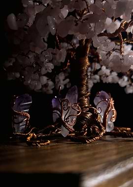 Crystal Tree Sculpture with Amethyst Accents