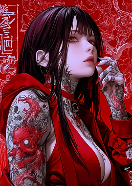Tattooed Woman in Red
