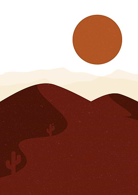 Desert Landscape with Sun and Cacti