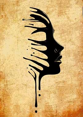 Abstract Woman Profile Black Ink