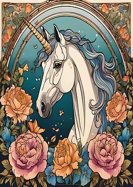 Unicorn in Floral Frame