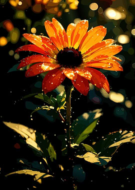 Radiant Orange Flower with Bokeh Lights