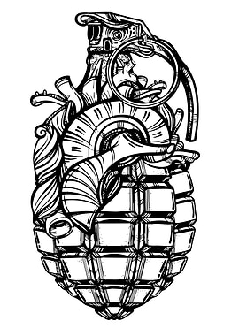 Grenade Heart Black and White Illustration