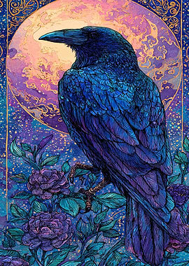 Raven and Roses under the Moon