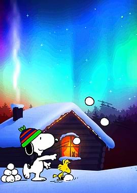 Snoopy and Woodstock Snowball Fight