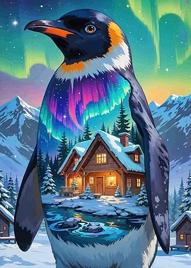 Penguin Winter Aurora Borealis