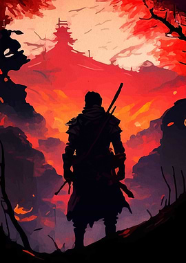 Warrior Silhouette in Red Landscape