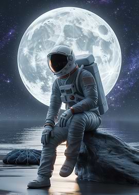 Astronaut on a Rock with Moon