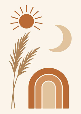 Boho Sun, Moon, Rainbow Art