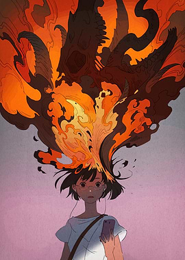 Fiery Thoughts Anime Girl Illustration