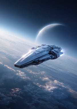 Futuristic Spaceship Above Earth