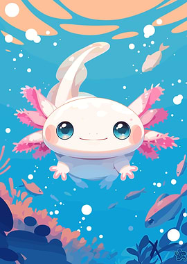 Cute Axolotl Underwater Illustration