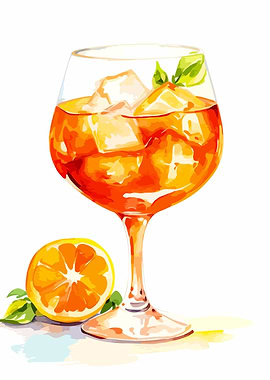 Aperol Spritz Watercolor Illustration