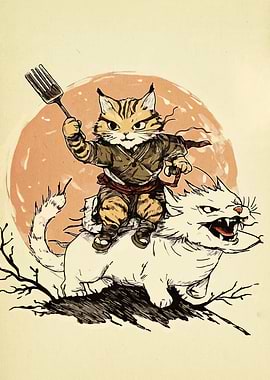 Cat Warrior Riding a Mythical Creature