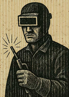 Welder with Mask and Welding Torch