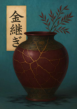Kintsugi Vase with Japanese Calligraphy