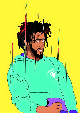 J. Cole Illustration with Dripping Effect
