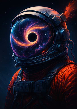 Astronaut with Black Hole Reflection