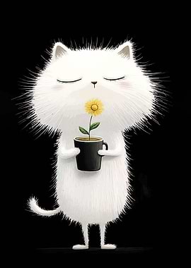 Cute Cat with Sunflower Illustration