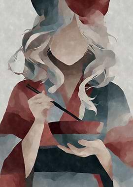 Abstract Woman Eating Ramen