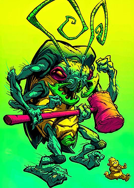 Cartoon Beetle with Hammer