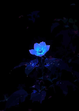 Glowing Blue Flower in Darkness
