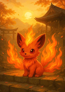 Cute Fire Fox Japanese Landscape