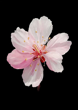 Pink Cherry Blossom on Black Background