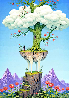 Surreal Floating Island with Tree House