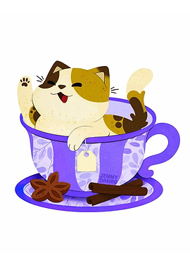 Cat in a Teacup Illustration