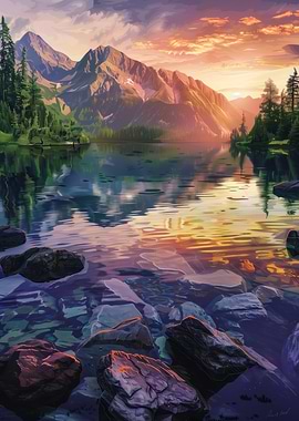 Mountain Lake at Sunset