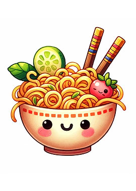 Cute Kawaii Ramen Bowl Illustration