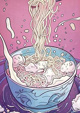 Stylized Ramen Bowl with Noodles