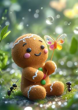 Gingerbread Man with Butterfly in Nature