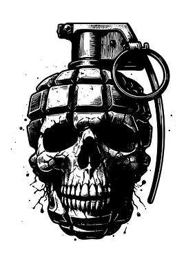 Skull Grenade Black and White Art
