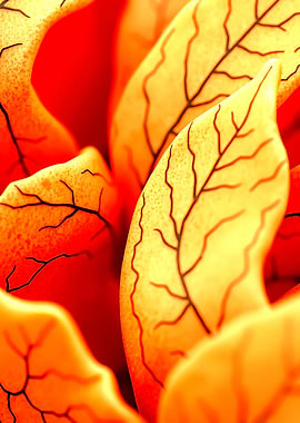 Abstract Orange Leaves with Veins