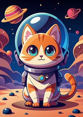 Astronaut Cat in Space Cartoon
