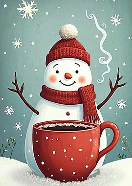 Snowman with Coffee Cup Illustration