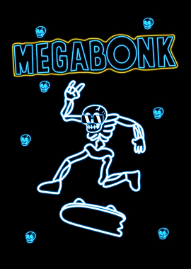 Megabonk Skeleton Skateboard Neon Art