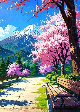 Cherry Blossoms and Mountain View