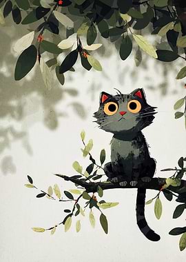 Cat on a Branch Illustration
