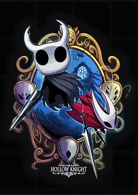 Hollow Knight characters in ornate frame