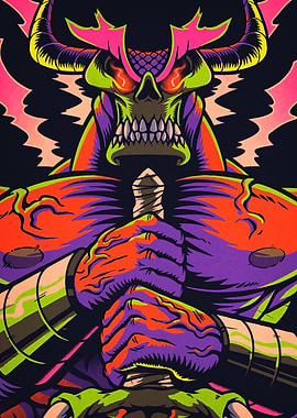 Colorful Demon Warrior with Sword