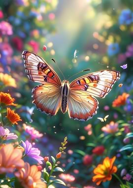 Butterfly in a Floral Garden