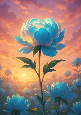 Peony Field at Sunset