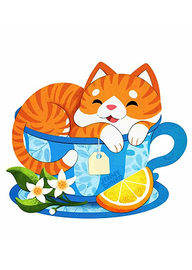 Cat in Teacup Illustration