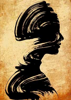 Abstract Woman Silhouette Brush Stroke Art