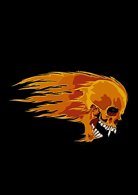 Flaming Skull Illustration on Black Background