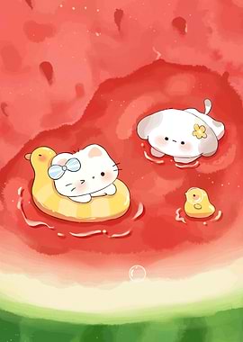 Cute Animals Watermelon Pool Party