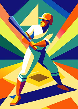 Abstract Baseball Player Illustration